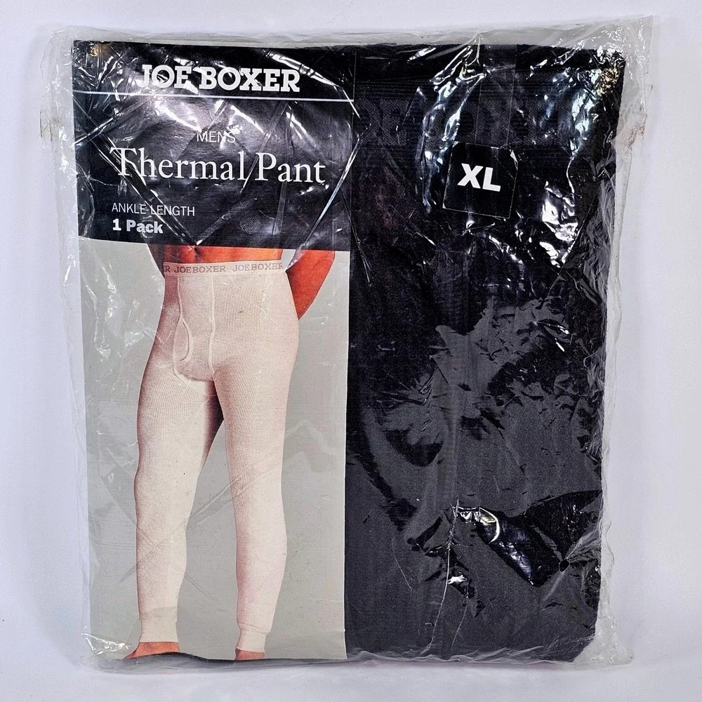 Vintage Joe Boxer Mens Thermal Pant XL Black Ankle Length Base Layer Bottoms New